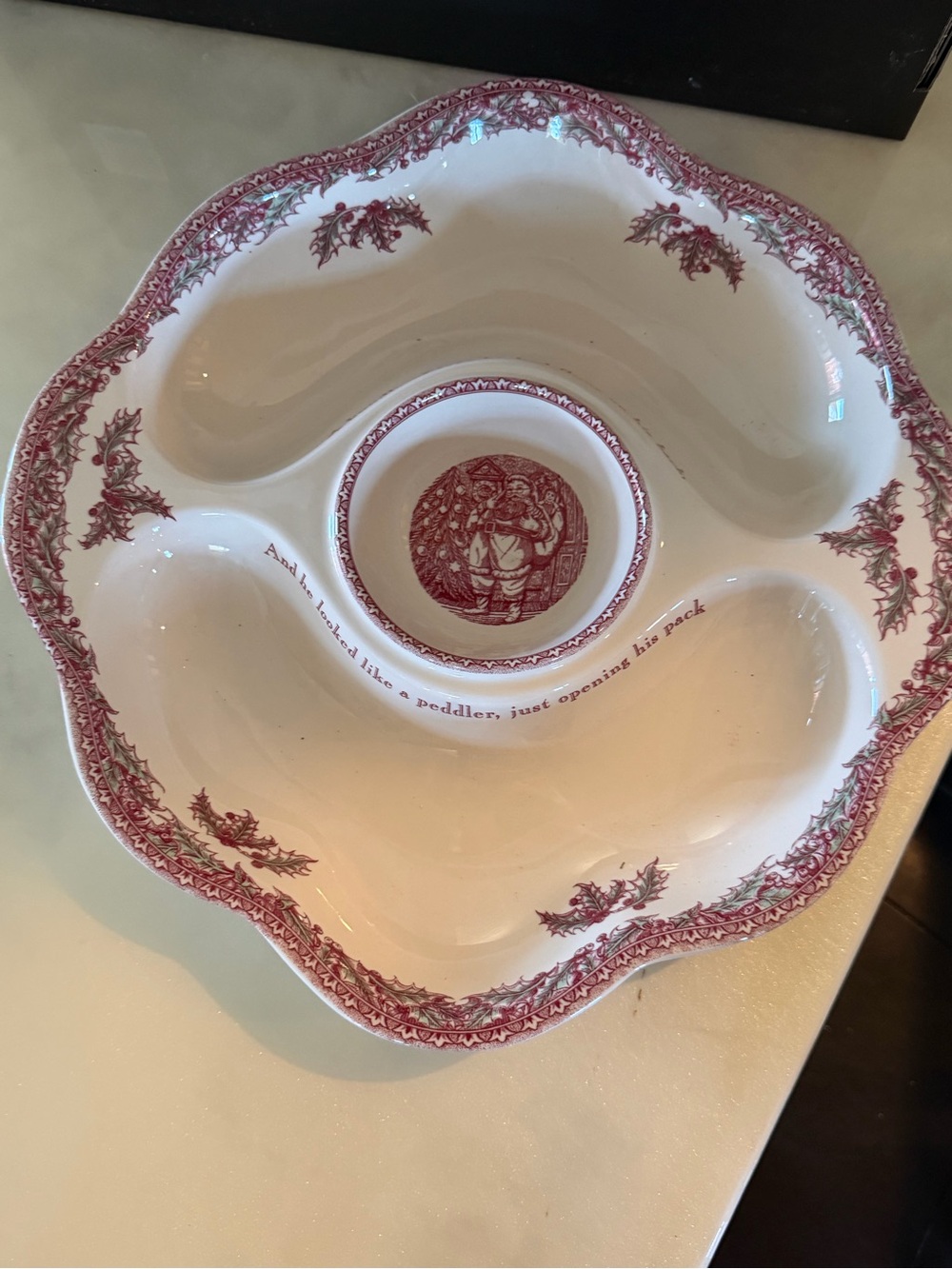 Johnson Brothers Twas the Night Christmas Divided Serving Platter Dip Bowl